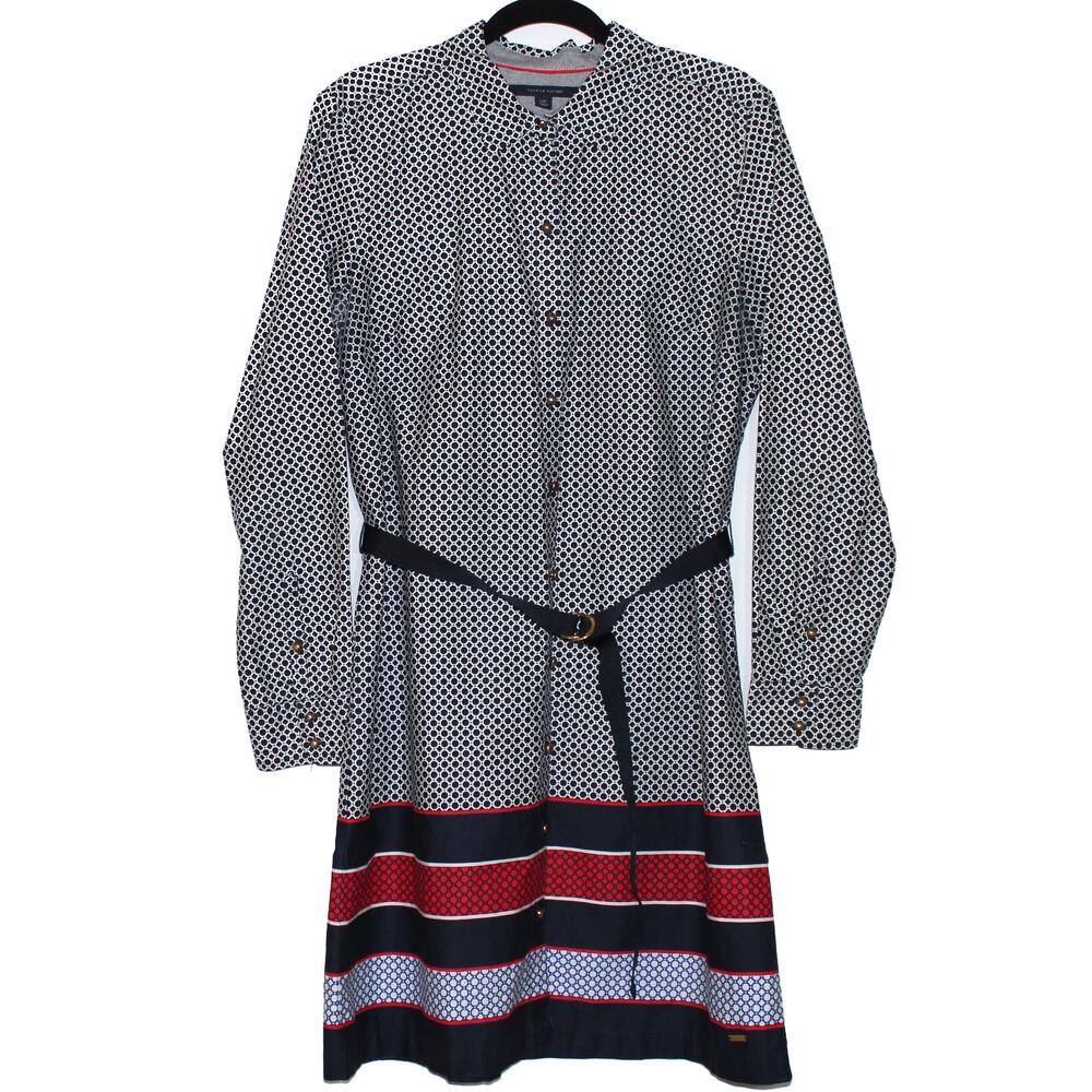 Tommy Hilfiger Navy White Red Patterned Long-Sleeve Mini Dress